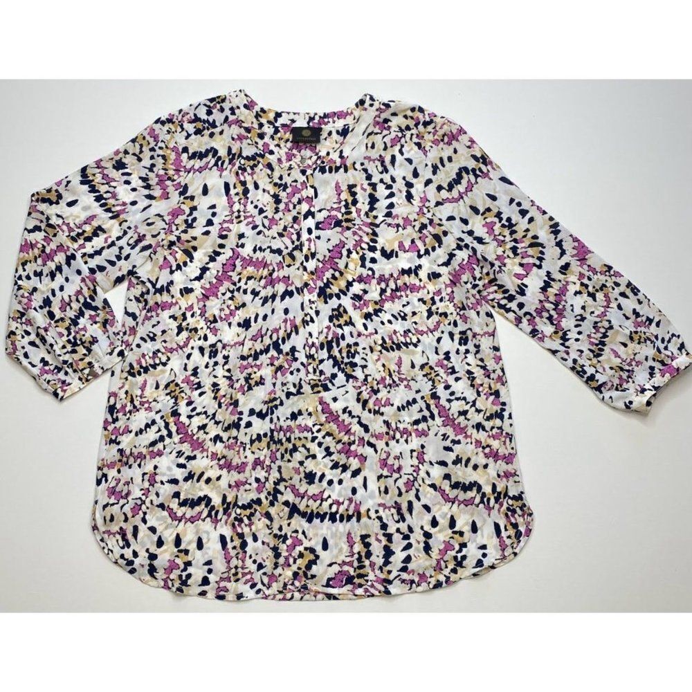 JM Collection Blouse Top Large Women's Artistic Print‎ Pleated-Back NEW - Picture 7 of 9
